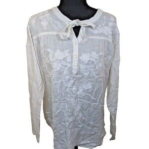 Dylan Top Floral Embroidered Sheer Long Sleeve Feminine Oversized Small
